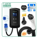 Statie electrica incarcare auto, EV Smart, 7.6KW 32A, monofazata Type 2, WiFi, cartele RFID incluse, putere iesire reglabila 8A–32A, IP66, cablu 5m, Negru - Image 3